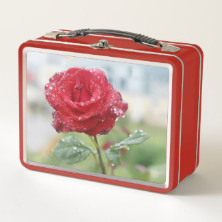 Rose in Regentropfen Metall Brotdose
