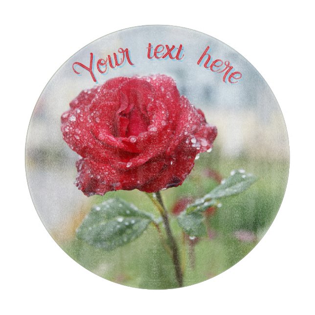 Rose in Regentropfen Schneidebrett (Vorderseite)