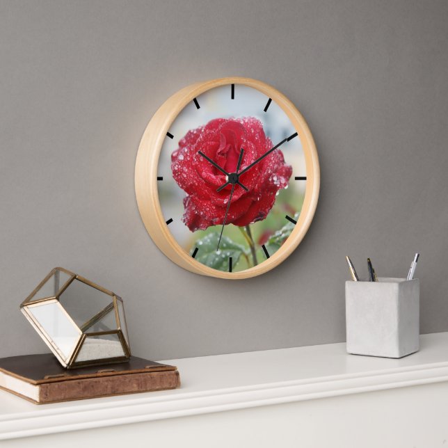 Rose in Regentropfen Uhr (Büro)