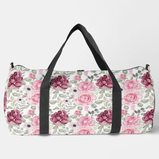 Rose in Rosa und Burgund Duffle Bag (Vorderseite)