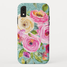 Rose in Rosa und Creme Aqua Glitzer Case-Mate iPhone Hülle