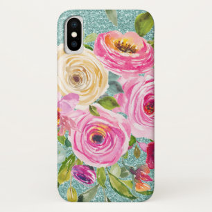 Rose in Rosa und Creme Aqua Glitzer Case-Mate iPhone Hülle