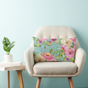 Rose in Rosa und Creme Aqua Glitzer Lendenkissen