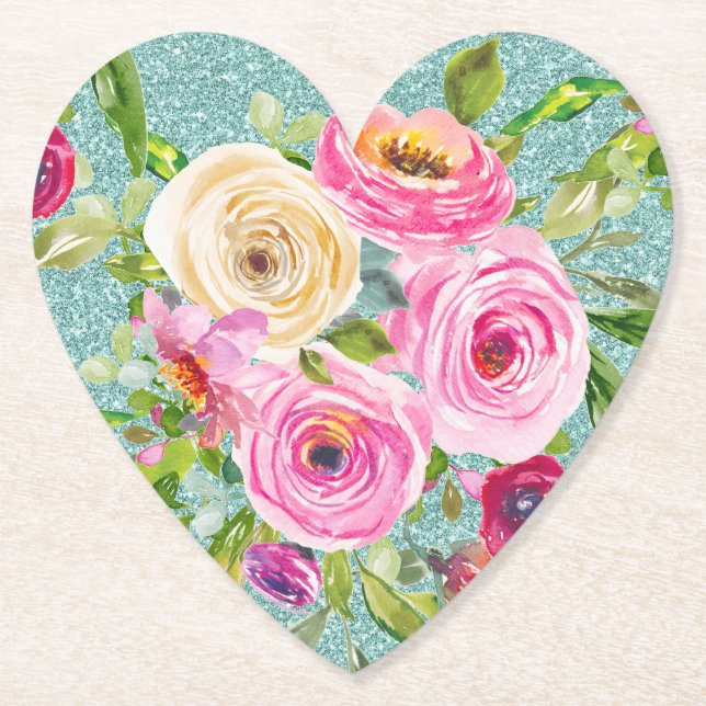 Rose in Rosa und Creme Aqua Glitzer Untersetzer (Vorderseite)