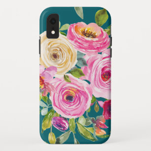 Rose in Rosa und Creme auf Aquamarin Case-Mate iPhone Hülle
