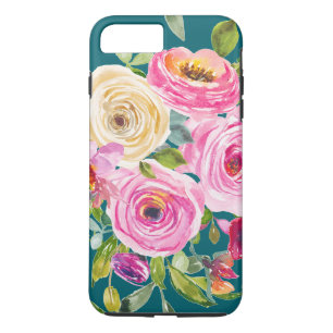 Rose in Rosa und Creme auf Aquamarin Case-Mate iPhone Hülle
