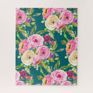 Rose in Rosa und Creme auf Aquamarin Puzzle