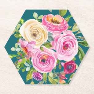 Rose in Rosa und Creme auf Aquamarin Untersetzer