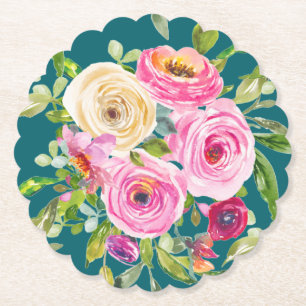 Rose in Rosa und Creme auf Aquamarin Untersetzer