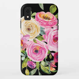 Rose in Rosa und Creme auf Schwarz Case-Mate iPhone Hülle