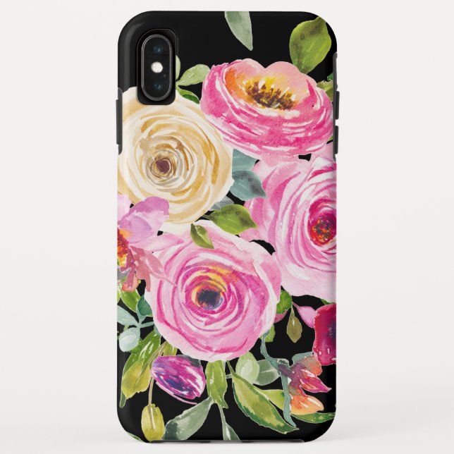 Rose in Rosa und Creme auf Schwarz Case-Mate iPhone Hülle (Rückseite)