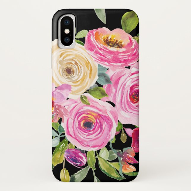 Rose in Rosa und Creme auf Schwarz Case-Mate iPhone Hülle (Rückseite)