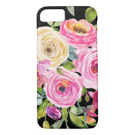 Rose in Rosa und Creme auf Schwarz Case-Mate iPhone Hülle