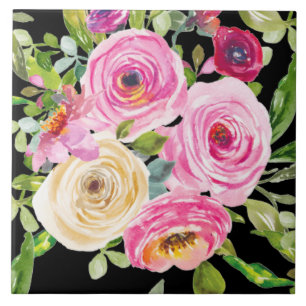 Rose in Rosa und Creme auf Schwarz Fliese