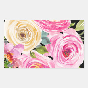 Rose in Rosa und Creme auf Schwarz Rechteckiger Aufkleber
