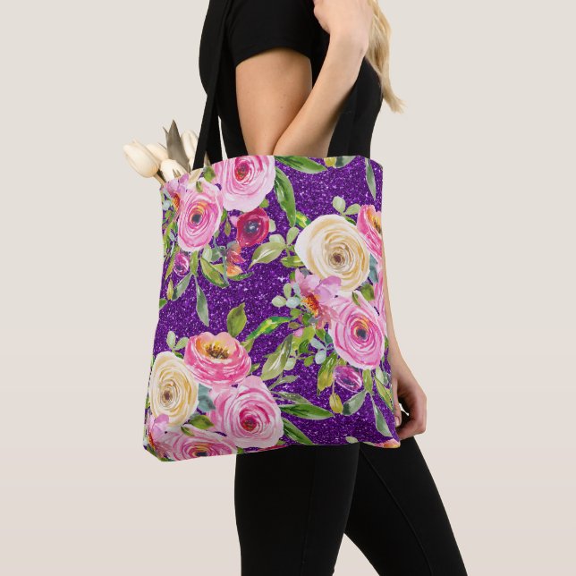 Rose in Rosa und Creme, Lila Glitzer (Von Nahem)