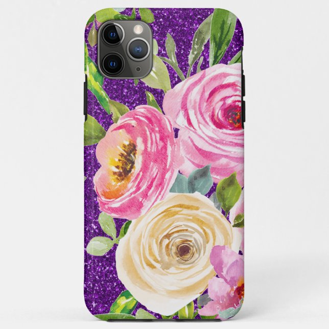 Rose in Rosa und Creme, Lila Glitzer Case-Mate iPhone Hülle (Rückseite)