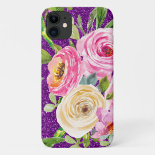 Rose in Rosa und Creme, Lila Glitzer Case-Mate iPhone Hülle