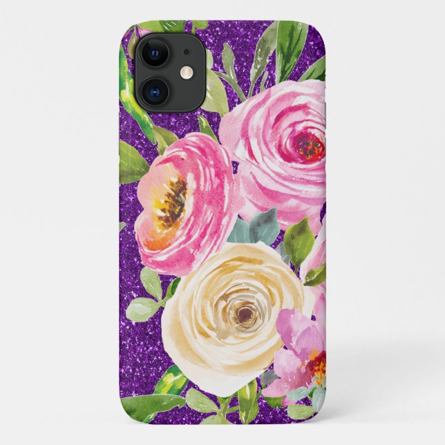 Rose in Rosa und Creme, Lila Glitzer Case-Mate iPhone Hülle (Rückseite)