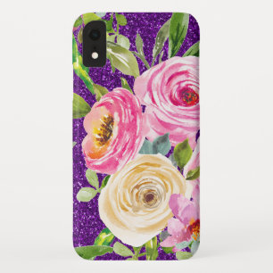 Rose in Rosa und Creme, Lila Glitzer Case-Mate iPhone Hülle