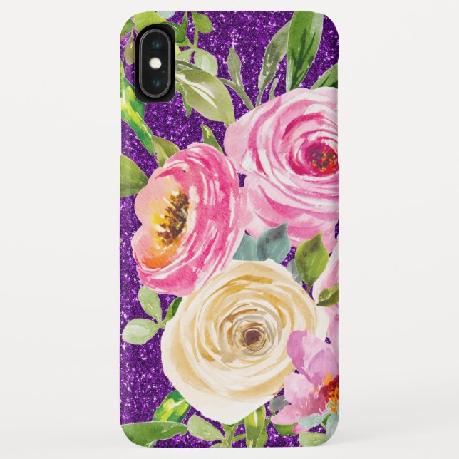 Rose in Rosa und Creme, Lila Glitzer Case-Mate iPhone Hülle (Rückseite)