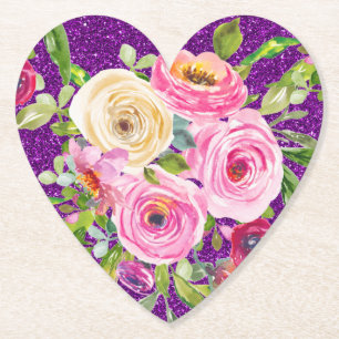 Rose in Rosa und Creme, Lila Glitzer Untersetzer