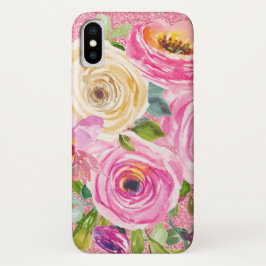 Rose in Rosa und Cremepinot Glitzer Case-Mate iPhone Hülle