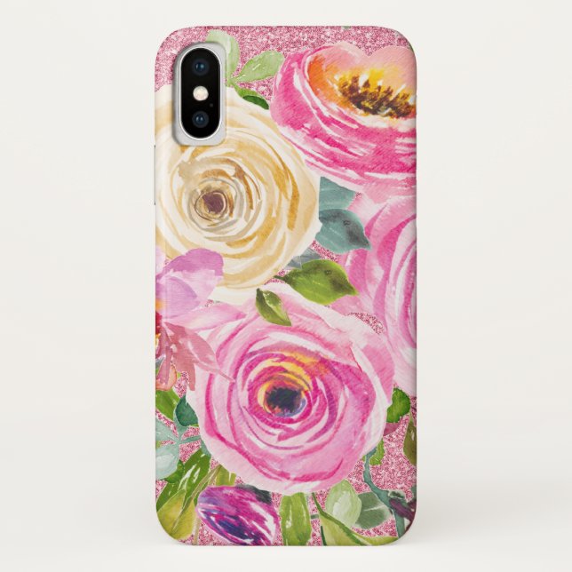 Rose in Rosa und Cremepinot Glitzer Case-Mate iPhone Hülle (Rückseite)