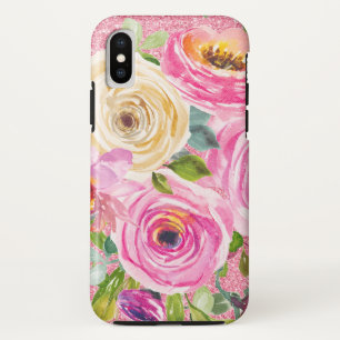 Rose in Rosa und Cremepinot Glitzer Case-Mate iPhone Hülle