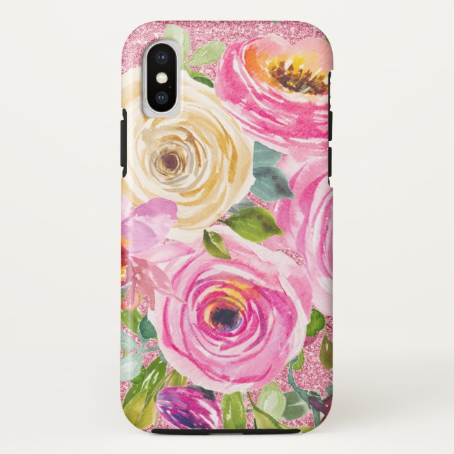 Rose in Rosa und Cremepinot Glitzer Case-Mate iPhone Hülle (Rückseite)