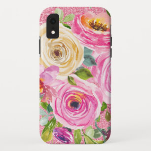 Rose in Rosa und Cremepinot Glitzer Case-Mate iPhone Hülle