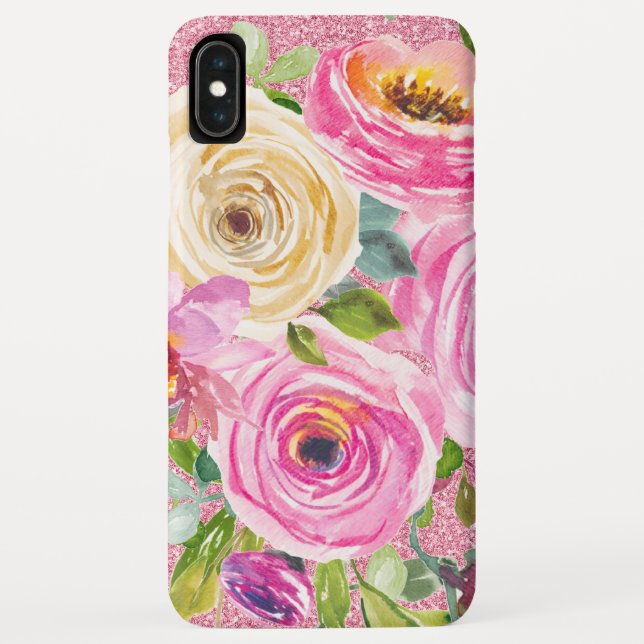 Rose in Rosa und Cremepinot Glitzer Case-Mate iPhone Hülle (Rückseite)