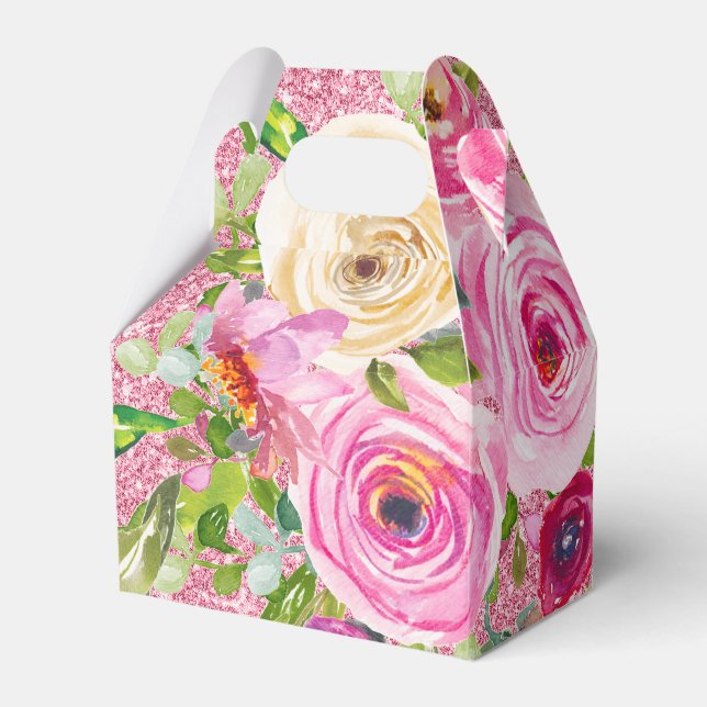 Rose in Rosa und Cremepinot Glitzer Geschenkschachtel (Vorderseite)
