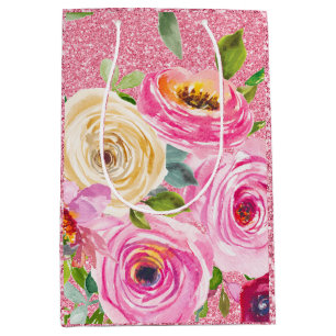 Rose in Rosa und Cremepinot Glitzer Mittlere Geschenktüte