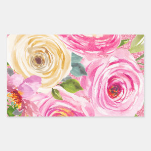 Rose in Rosa und Cremepinot Glitzer Rechteckiger Aufkleber