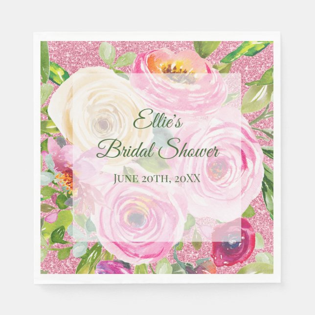 Rose in Rosa und Cremepinot Glitzer Serviette (Vorderseite)