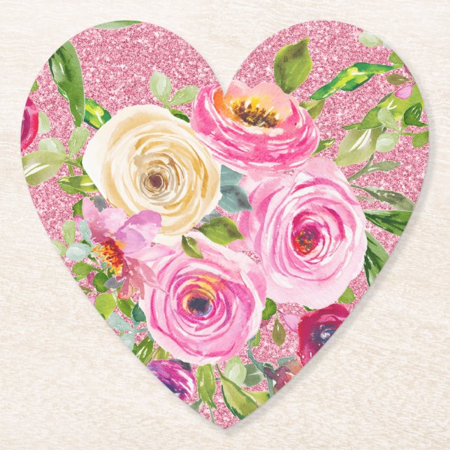 Rose in Rosa und Cremepinot Glitzer Untersetzer (Vorderseite)
