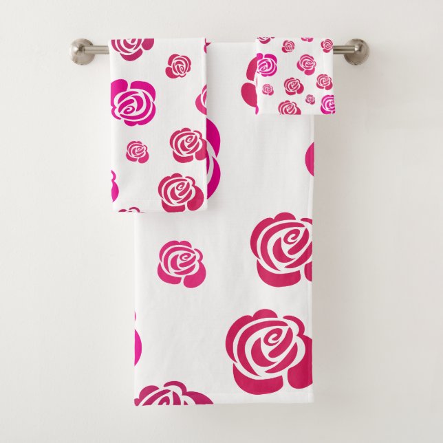 Rose in Rosa und Magenta in Blumenmuster Badhandtuch Set (Insitu)
