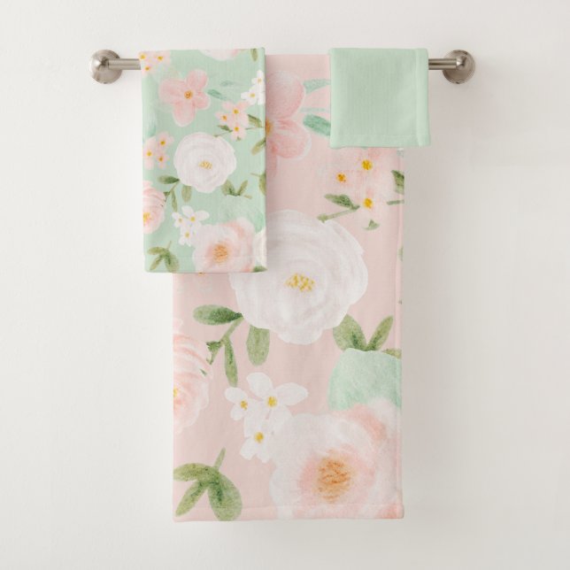 Rose in Rosa und Pfirsich Badhandtuch Set (Insitu)