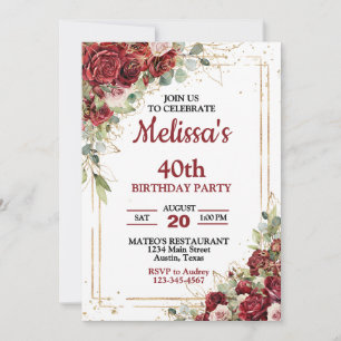 Rose in Rot und Gold jedes Jahr am Geburtstag Einladung