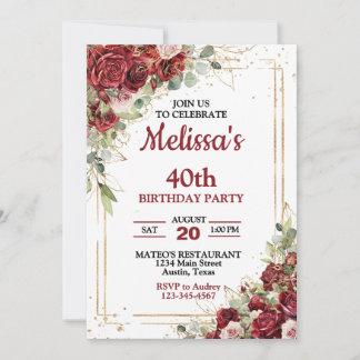 Rose in Rot und Gold jedes Jahr am Geburtstag Einladung
