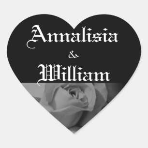 "Rose in Schwarz und Weiß" (1) Herz-Aufkleber