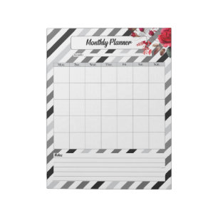Rose in Streifen _ Monatlicher Planer Notizblock