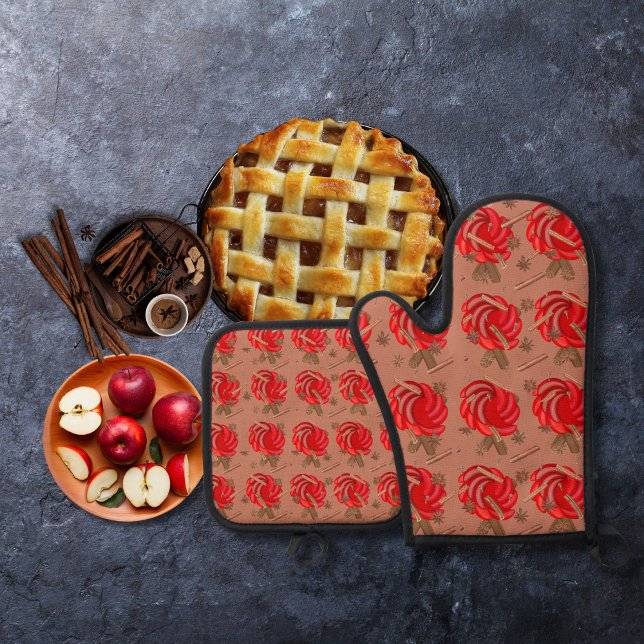 Rose inspiriert Äpfel und Gewürze braun Ofenhandschuh & Topflappen-Set (Von Creator hochgeladen)