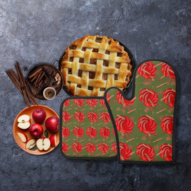 Rose inspiriert Äpfel und Gewürze grün Ofenhandschuh & Topflappen-Set (Von Creator hochgeladen)