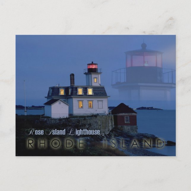 Rose Island Leuchtturm in der Nacht, Rhode Island Postkarte (Vorderseite)