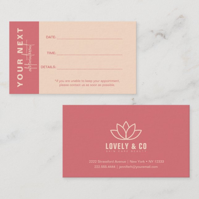 Rose & Ivory Salon Appointment Card | Minimalist D Terminkarte (Vorne/Hinten)