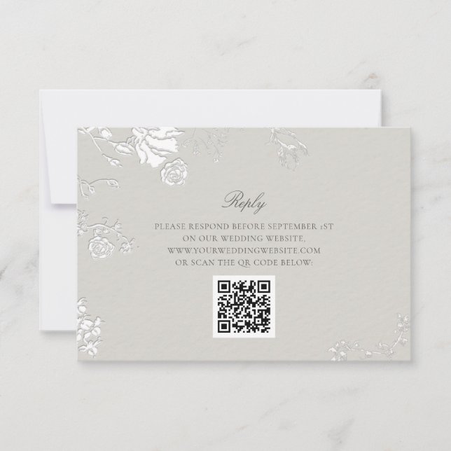 Rose Ivory Sonnet Formal Classic QR Code Hochzeit  RSVP Karte (Vorderseite)