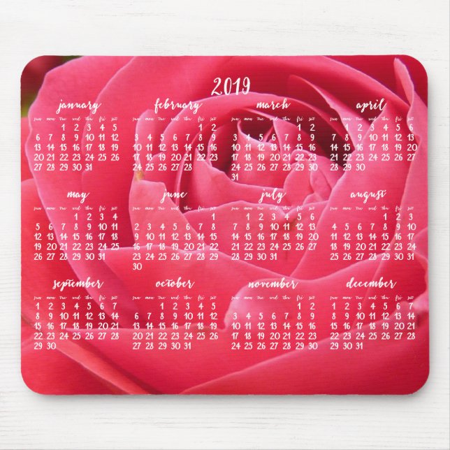 Rose Jährlicher Kalender 2019 Mauspads (Vorne)