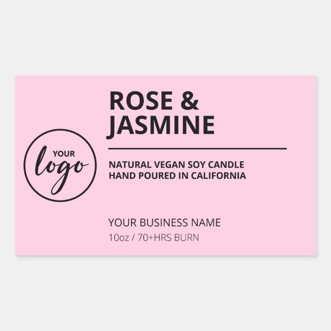 Rose Jasmine Scent Pink Soy Candle Labels Rechteckiger Aufkleber (Vorderseite)